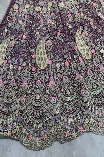 Plum Color Coding Sequins Work Butterfly Net Lehenga Choli Dupatta Set