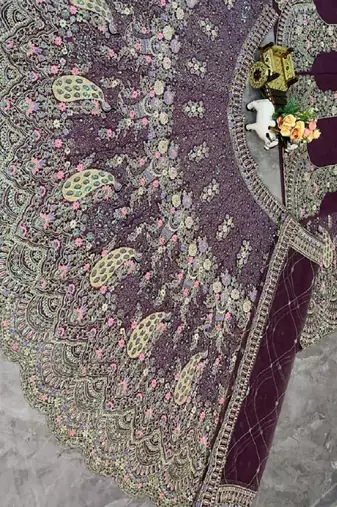 Plum Color Coding Sequins Work Butterfly Net Lehenga Choli Dupatta Set