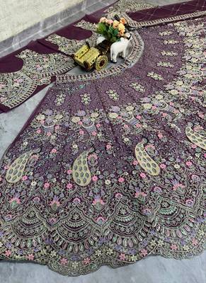 Plum Color Coding Sequins Work Butterfly Net Lehenga Choli Dupatta Set 5