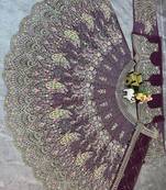 Plum Color Coding Sequins Work Butterfly Net Lehenga Choli Dupatta Set