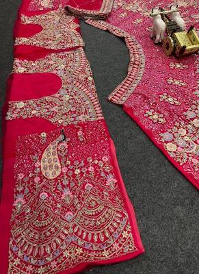 Red Color Coding Sequins Work Butterfly Net Lehenga Choli Dupatta Set 2