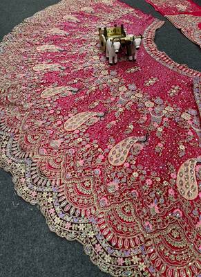 Red Color Coding Sequins Work Butterfly Net Lehenga Choli Dupatta Set 1