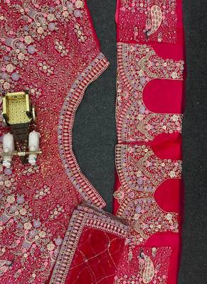 Red Color Coding Sequins Work Butterfly Net Lehenga Choli Dupatta Set 4
