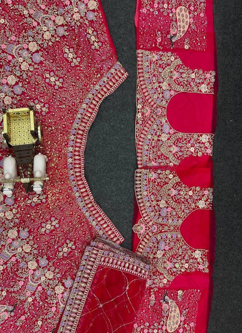 Red Color Coding Sequins Work Butterfly Net Lehenga Choli Dupatta Set