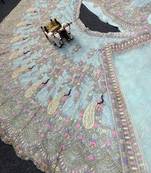 Sky Blue Color Coding Sequins Work Butterfly Net Lehenga Choli Dupatta Set
