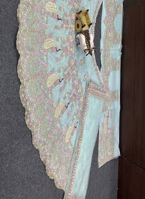 Sky Blue Color Coding Sequins Work Butterfly Net Lehenga Choli Dupatta Set 2
