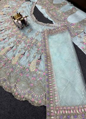 Sky Blue Color Coding Sequins Work Butterfly Net Lehenga Choli Dupatta Set 4