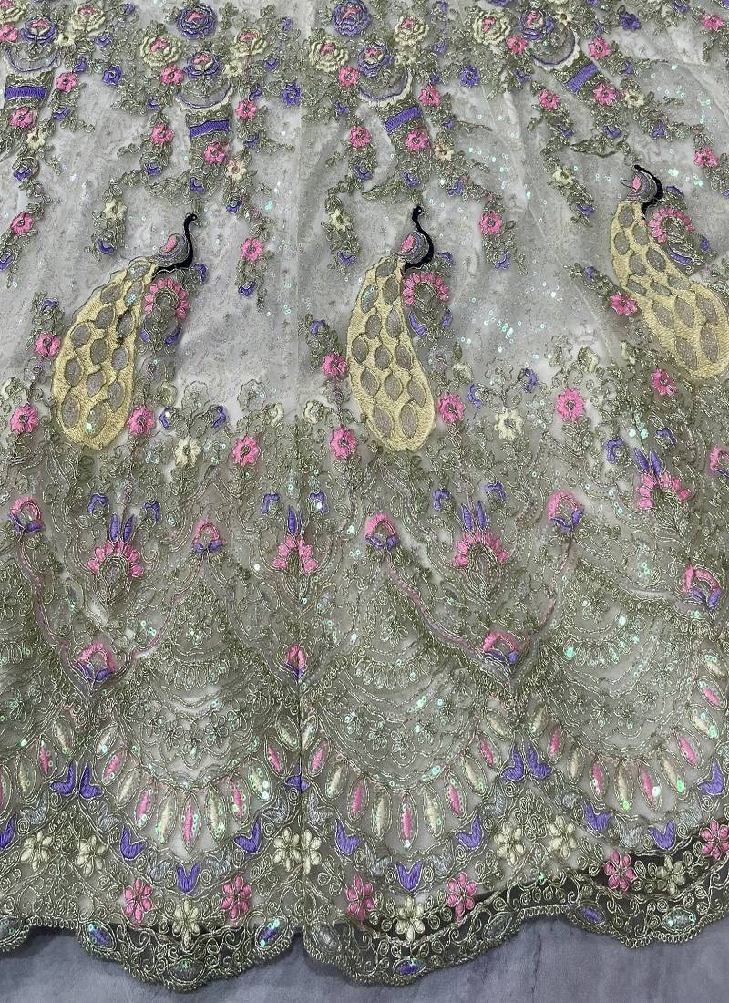 White Color Coding Sequins Work Butterfly Net Lehenga Choli Dupatta Set
