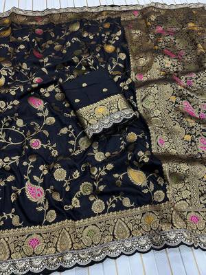 Black Color Wedding Wear Dola Silk Saree 1