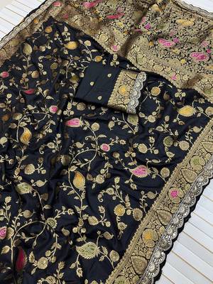 Black Color Wedding Wear Dola Silk Saree 2