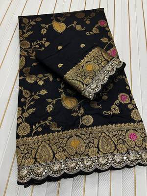 Black Color Wedding Wear Dola Silk Saree 4