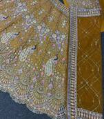 Amber Color Coding Sequins Work Butterfly Net Lehenga Choli Dupatta Set