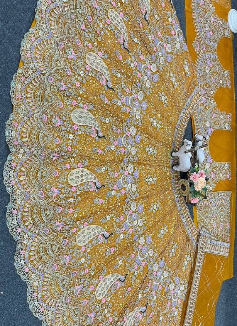 Amber Color Coding Sequins Work Butterfly Net Lehenga Choli Dupatta Set