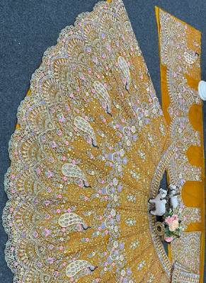 Amber Color Coding Sequins Work Butterfly Net Lehenga Choli Dupatta Set 3