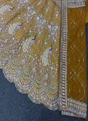Amber Color Coding Sequins Work Butterfly Net Lehenga Choli Dupatta Set 4