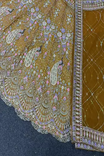 Amber Color Coding Sequins Work Butterfly Net Lehenga Choli Dupatta Set