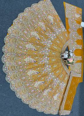 Amber Color Coding Sequins Work Butterfly Net Lehenga Choli Dupatta Set 5