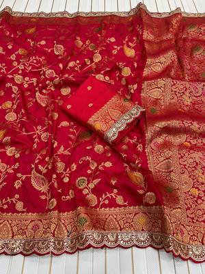 Red Color Wedding Wear Dola Silk Saree 1