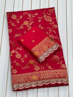 Red Color Wedding Wear Dola Silk Saree 4
