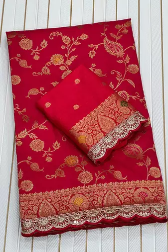 Red Color Wedding Wear Dola Silk Saree
