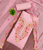 Pink cotton silk embroidered unstitched dress material