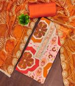 Peach cotton silk printed unstitched dress material