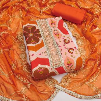Peach cotton silk printed unstitched dress material 2