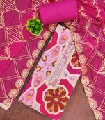 Pink cotton silk printed unstitched dress material