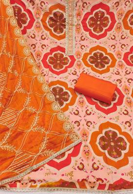 Peach cotton silk printed unstitched dress material 3