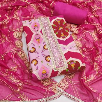 Pink cotton silk printed unstitched dress material 2