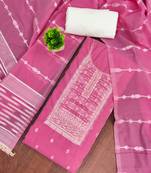 Pink cotton silk embellished unstitched dress material