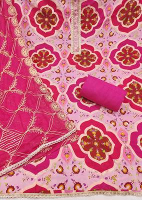 Pink cotton silk printed unstitched dress material 3