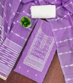 Lavender cotton silk embellished unstitched dress material