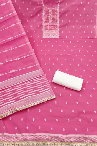 Pink cotton silk embellished unstitched dress material