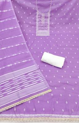 Lavender cotton silk embellished unstitched dress material 3