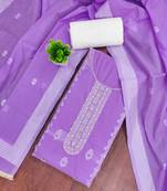Lavender cotton silk embellished unstitched dress material