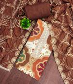 Brown cotton silk printed unstitched dress material