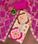 Beige cotton silk printed unstitched dress material