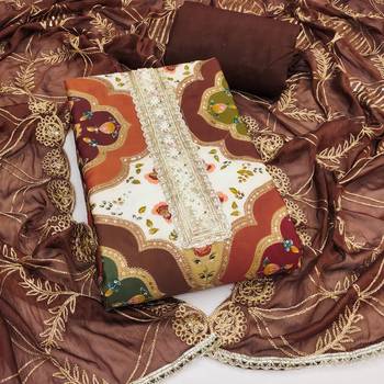 Brown cotton silk printed unstitched dress material 2