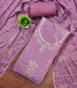 Purple cotton silk embroidered unstitched dress material