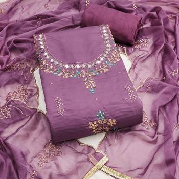 Purple cotton silk embroidered unstitched dress material 2