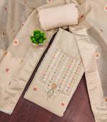Beige shimmer banarasi woven unstitched dress material