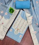 Blue shimmer banarasi woven unstitched dress material