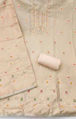 Beige shimmer banarasi woven unstitched dress material 3