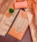 Orange shimmer banarasi woven unstitched dress material