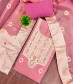 Pink shimmer banarasi woven unstitched dress material
