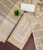 Beige cotton silk embellished unstitched dress material