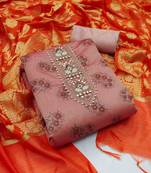 Pink modal chanderi embellished unstitched dress material