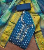 Navy blue modal chanderi embellished unstitched dress material