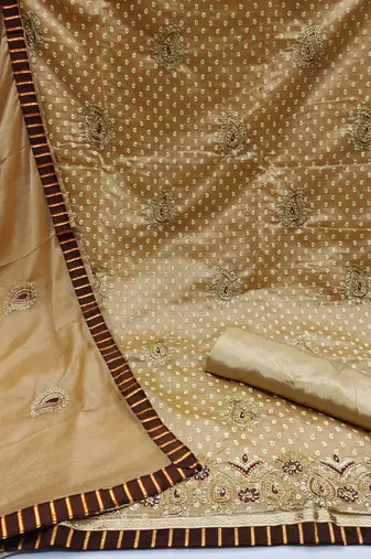 Brown modal chanderi embroidered unstitched dress material